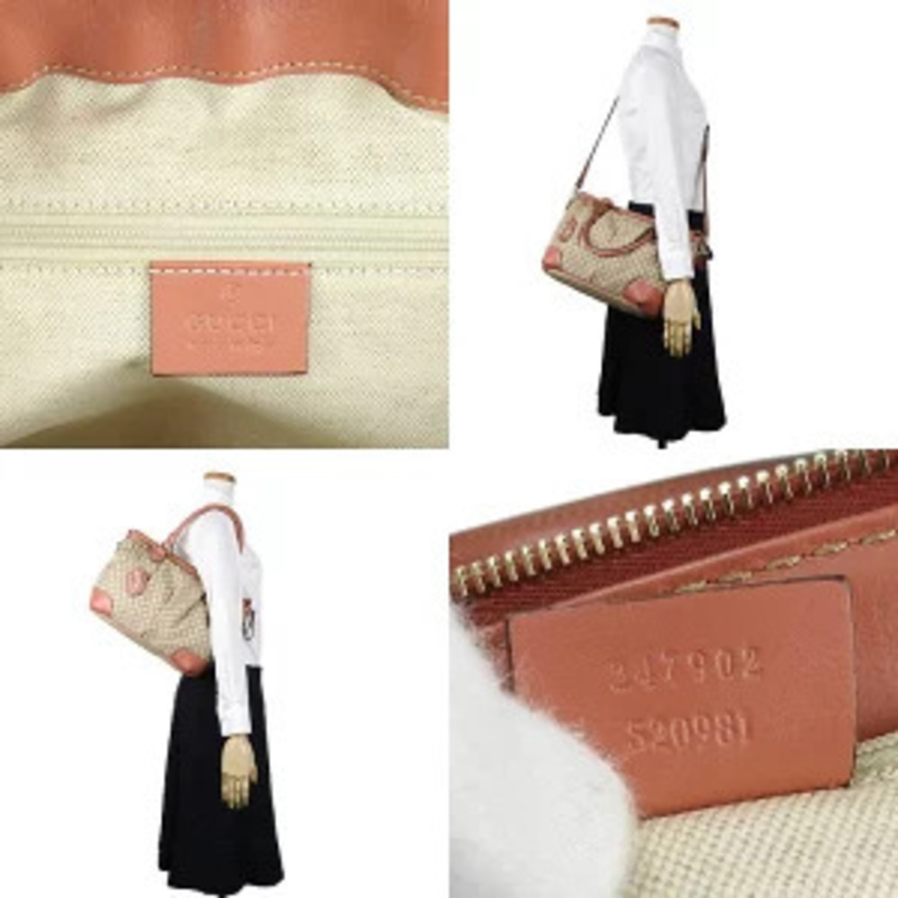 Gucci Tote Bag Shoulder Diamante Sukey Leather Beige Pink Canvas - Picture 9 of 10
